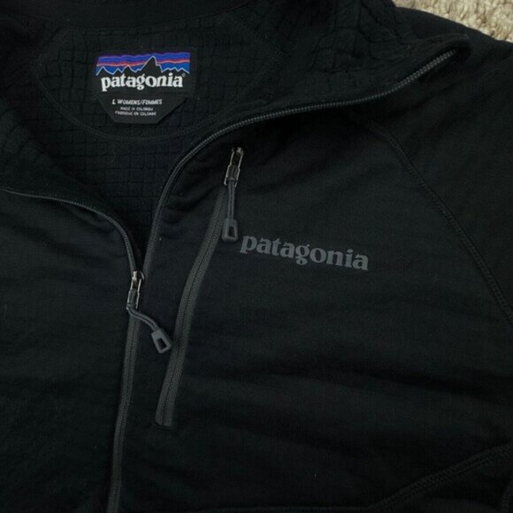 Patagonia Women Large Black Jacket 1/3 Zip Waffle Fleece Lined Chest Polartec - Picture 7 of 13